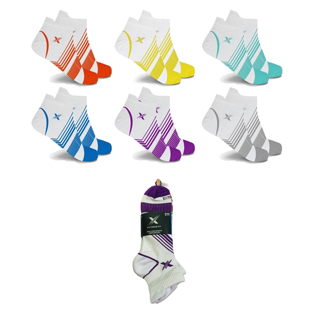 White Edition Ultra V-Striped Ankle Compression Socks (6-Pairs)
