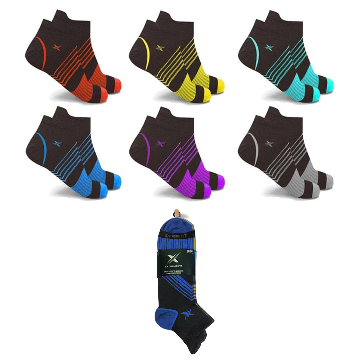 Ultra V-Striped Ankle Compression Socks (6-Pairs)