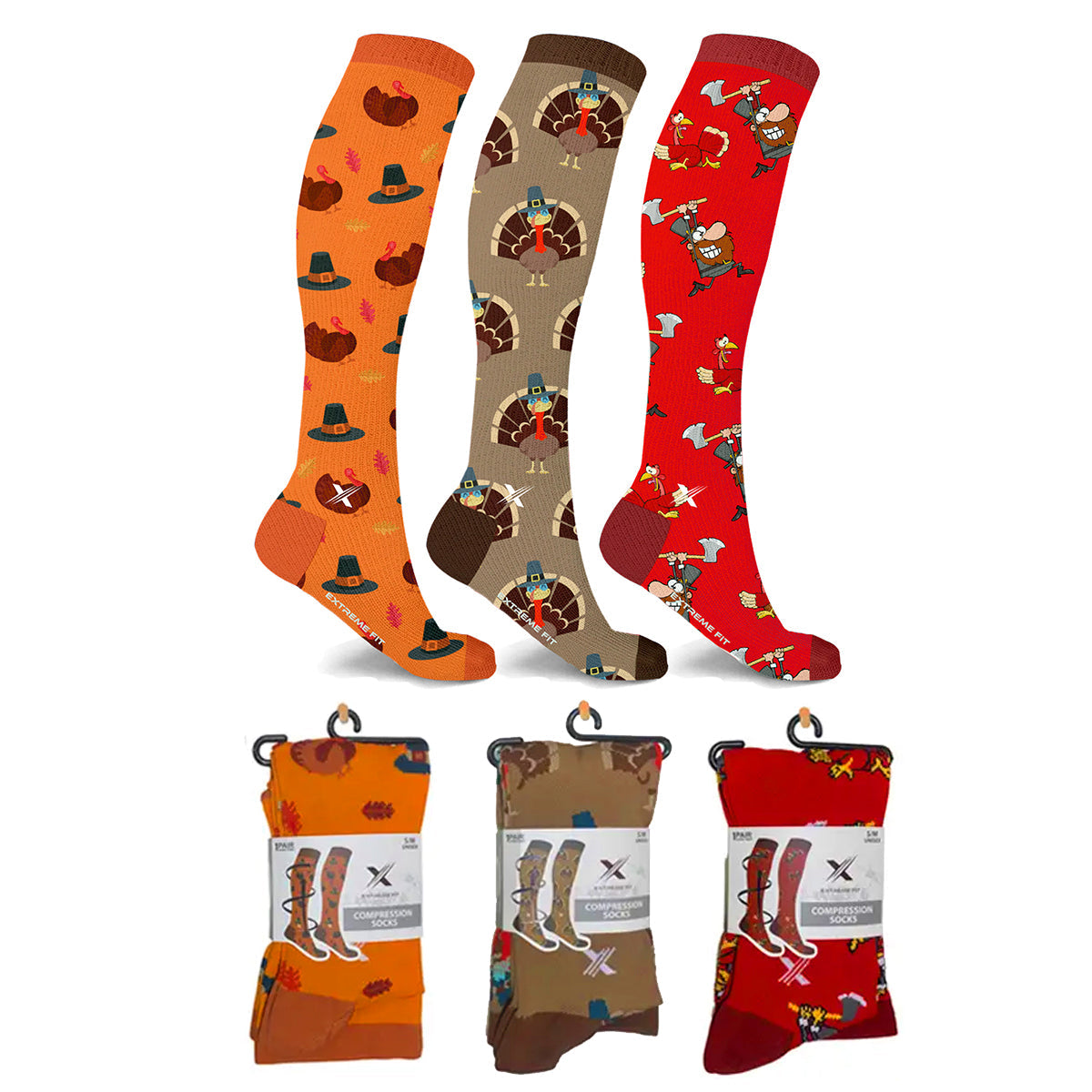Thanksgiving Knee High Compression Socks - 3 ASST STYLES