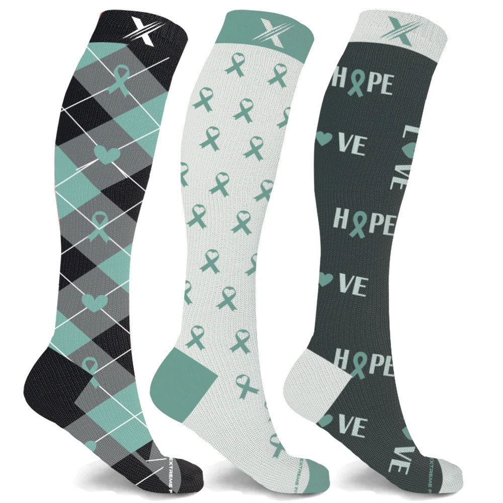 Ovarian Cancer Awareness Compression Socks - 3 ASST STYLES