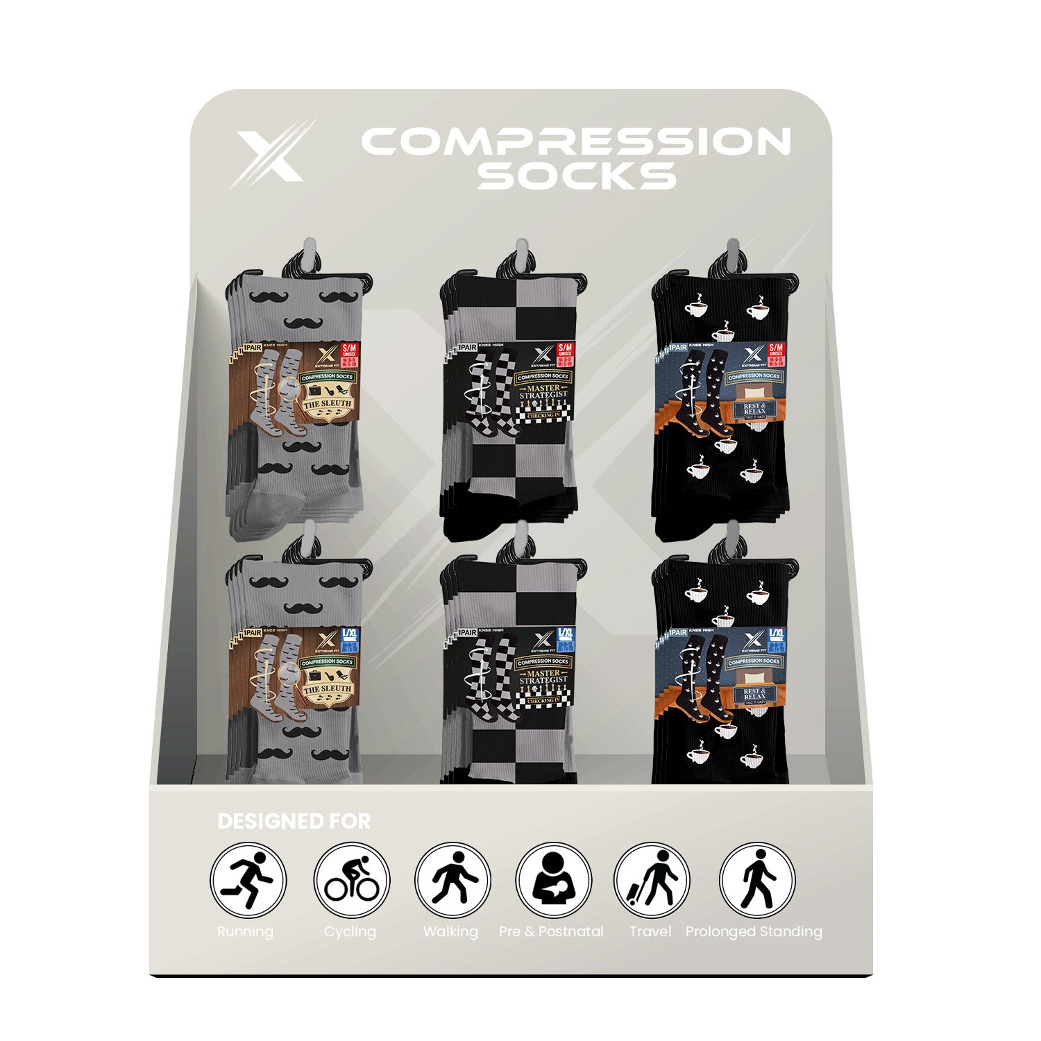 24-PAIRS COMPRESSION SOCKS WITH FREE DISPLAY