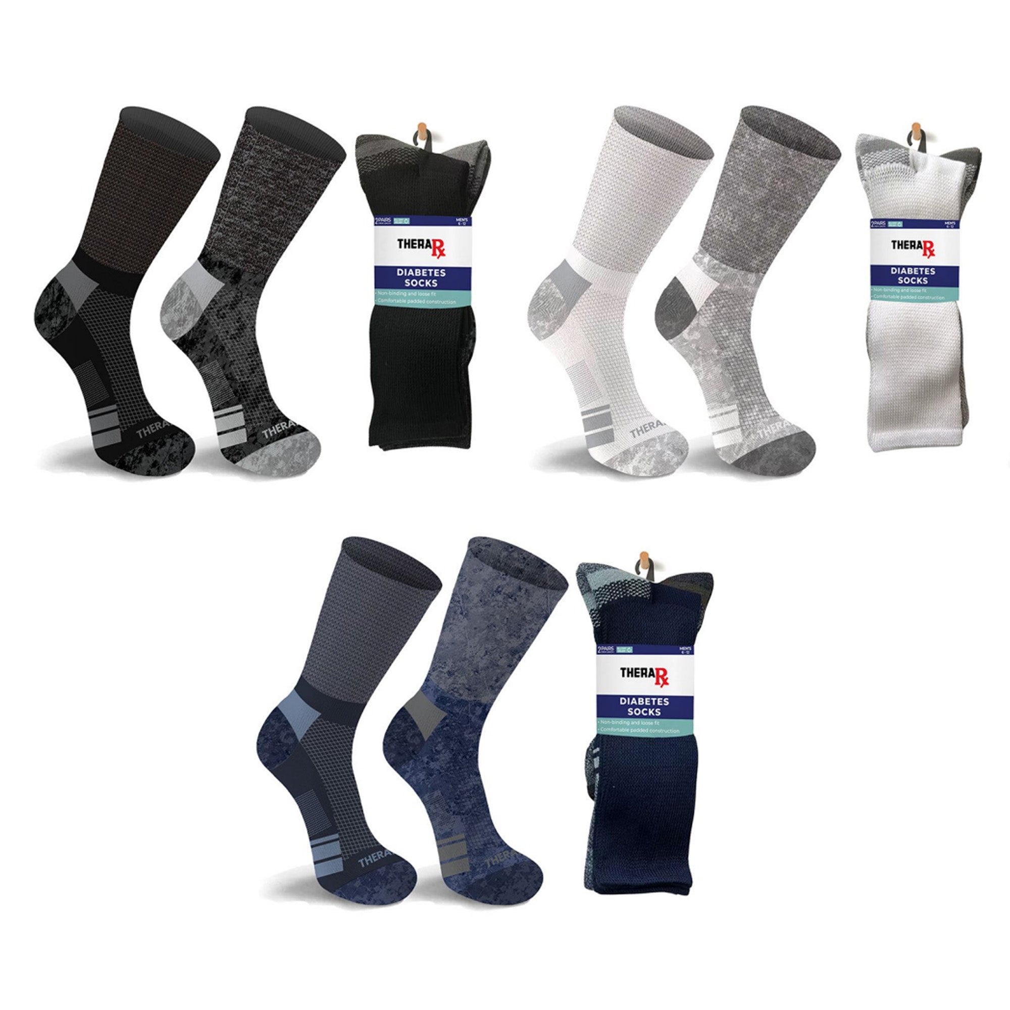 2-Pairs: Non-Binding Loose Fit Cotton Diabetic Crew Socks