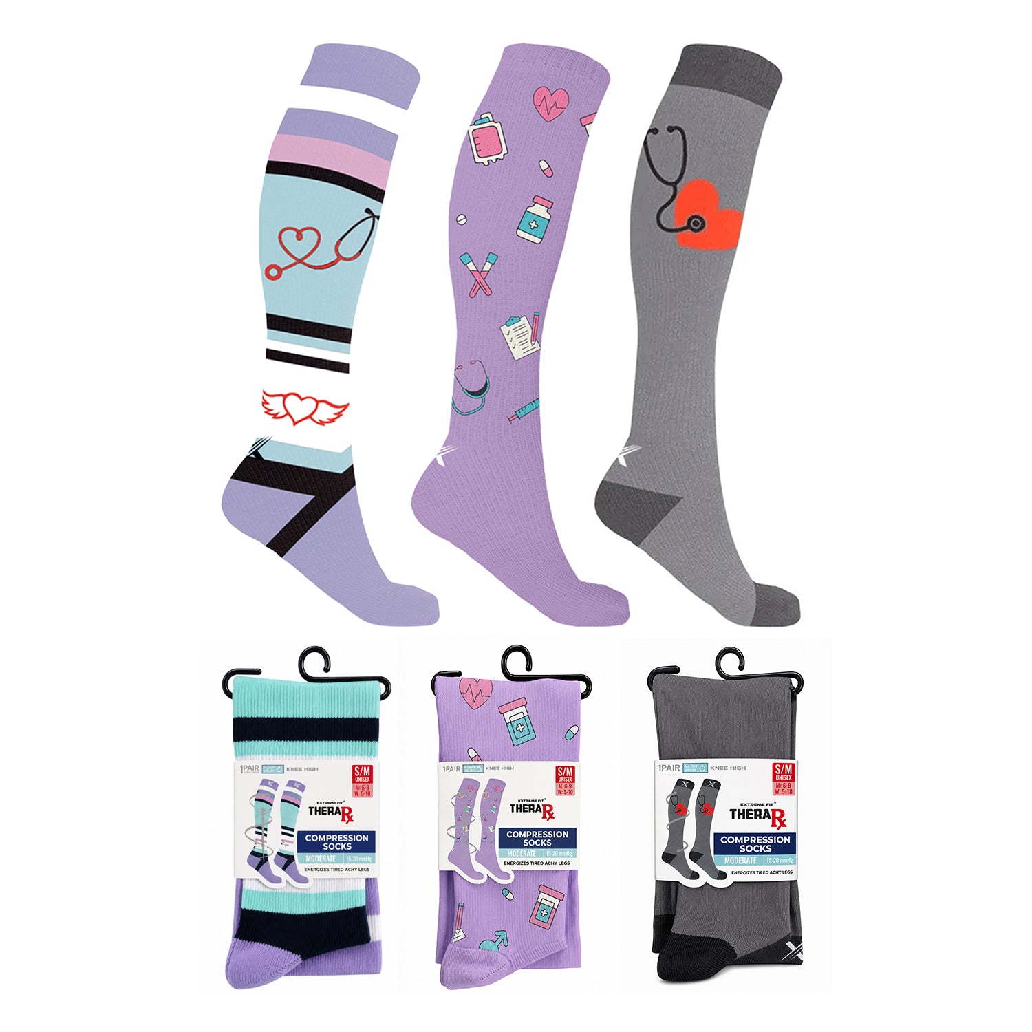Medical Print Compression Socks – 3 Pair Support Set
