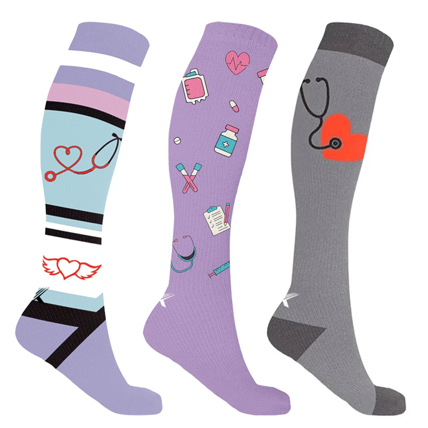 Medical Print Compression Socks – 3 Pair Support Set