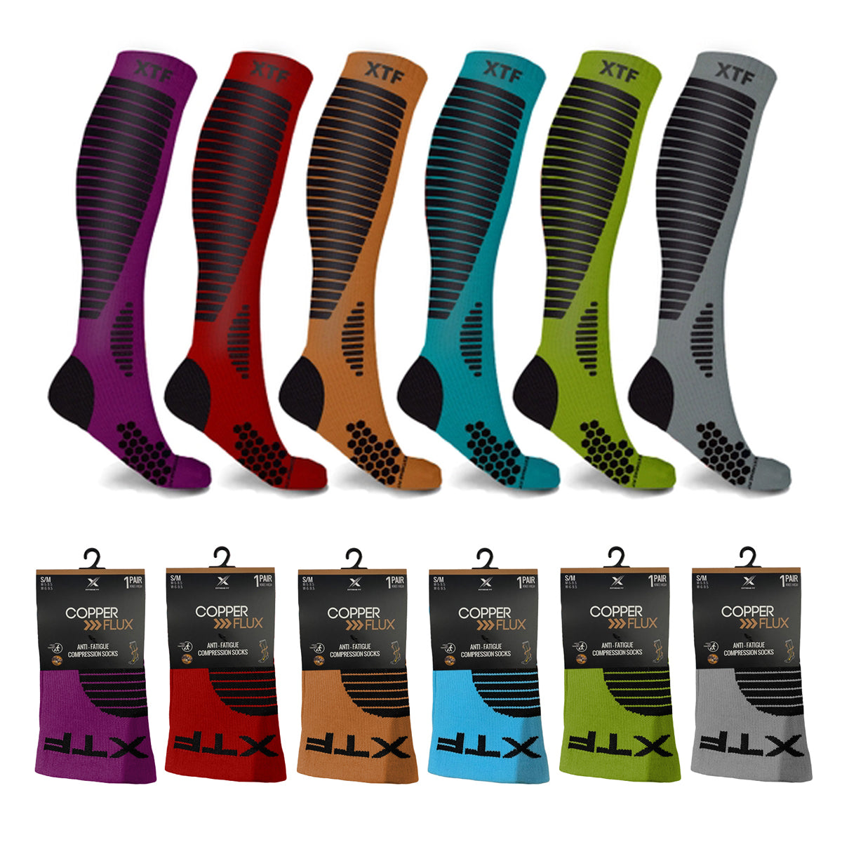 COPPER-INFUSED TARGETED COMPRESSION SOCKS - 6 ASST COLORS