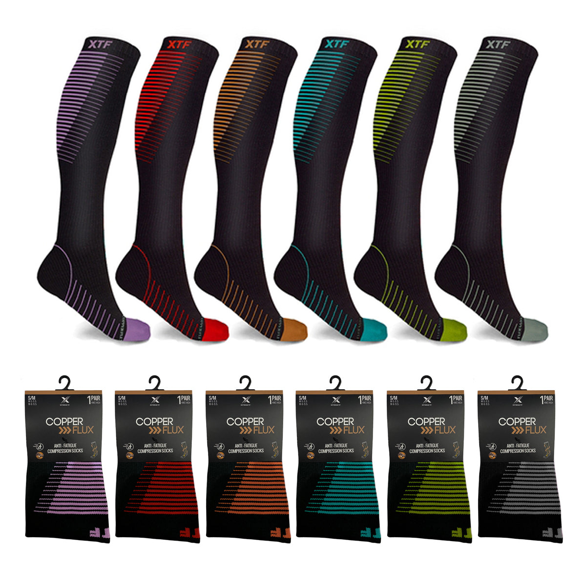 COPPER-INFUSED COMPRESSION SOCKS - 6 ASST COLORS