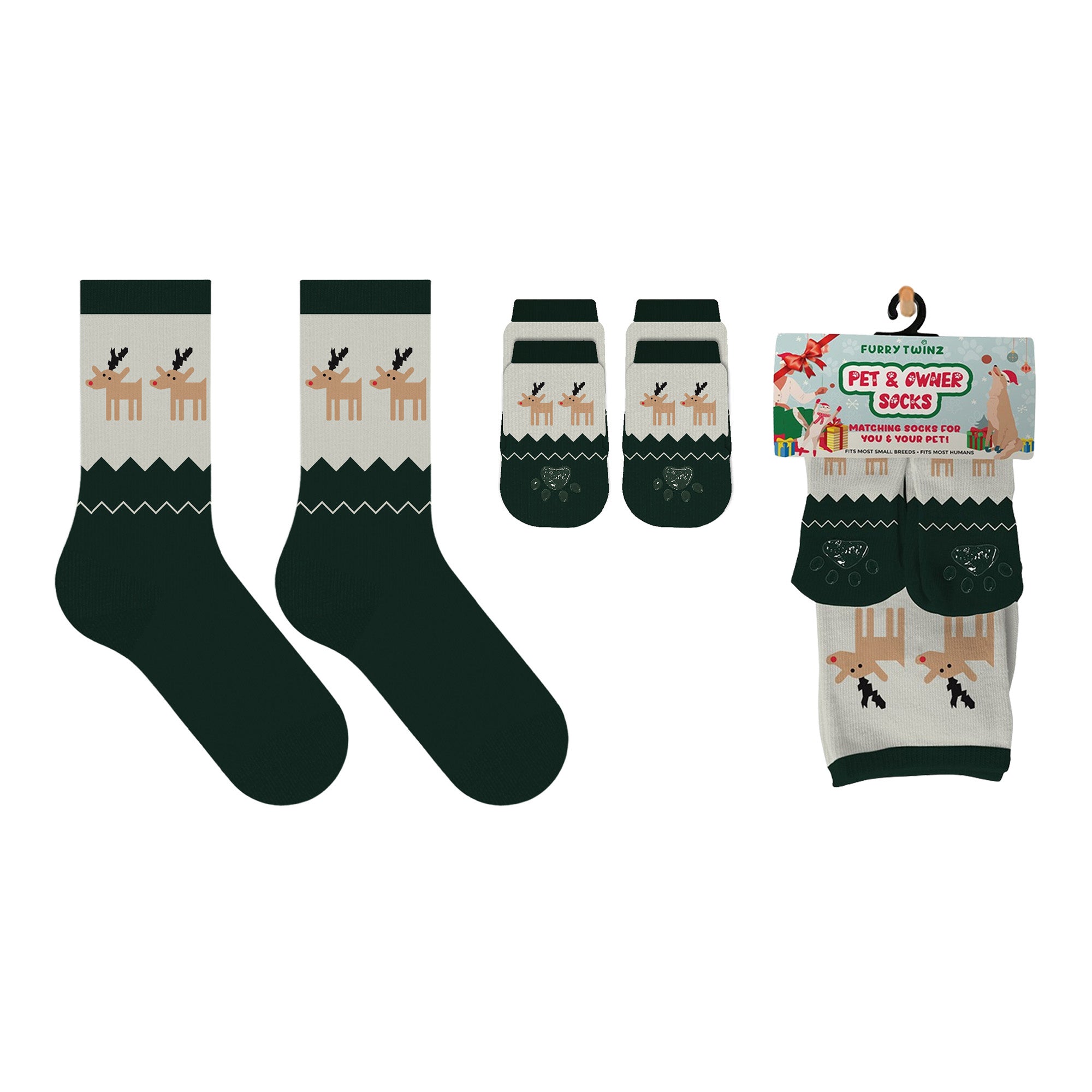 Christmas 2025 Matching Pet & Human Fun Socks - Reindeer Run