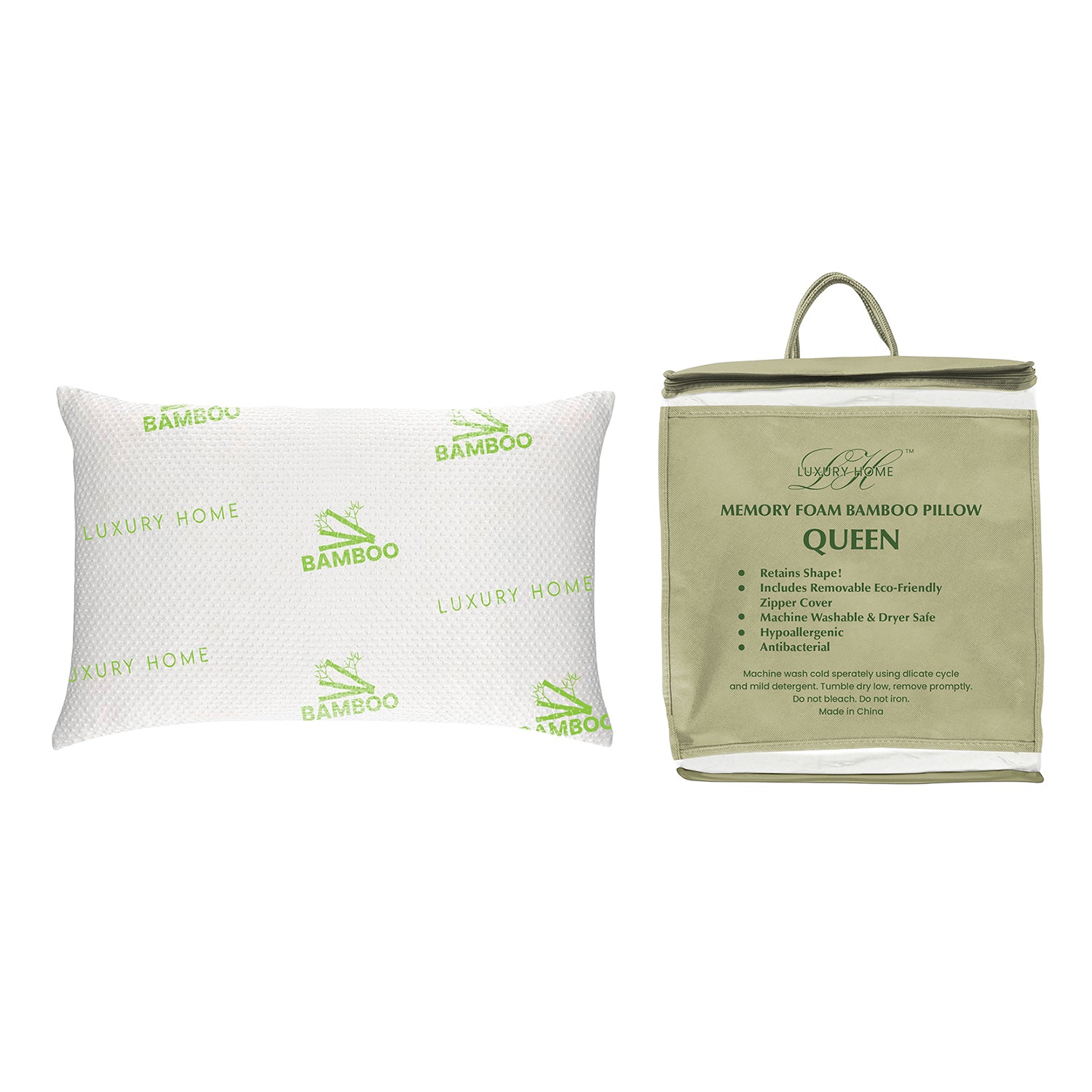 2-Pack: Bamboo Memory Foam Cooling Hypoallergenic Pillows