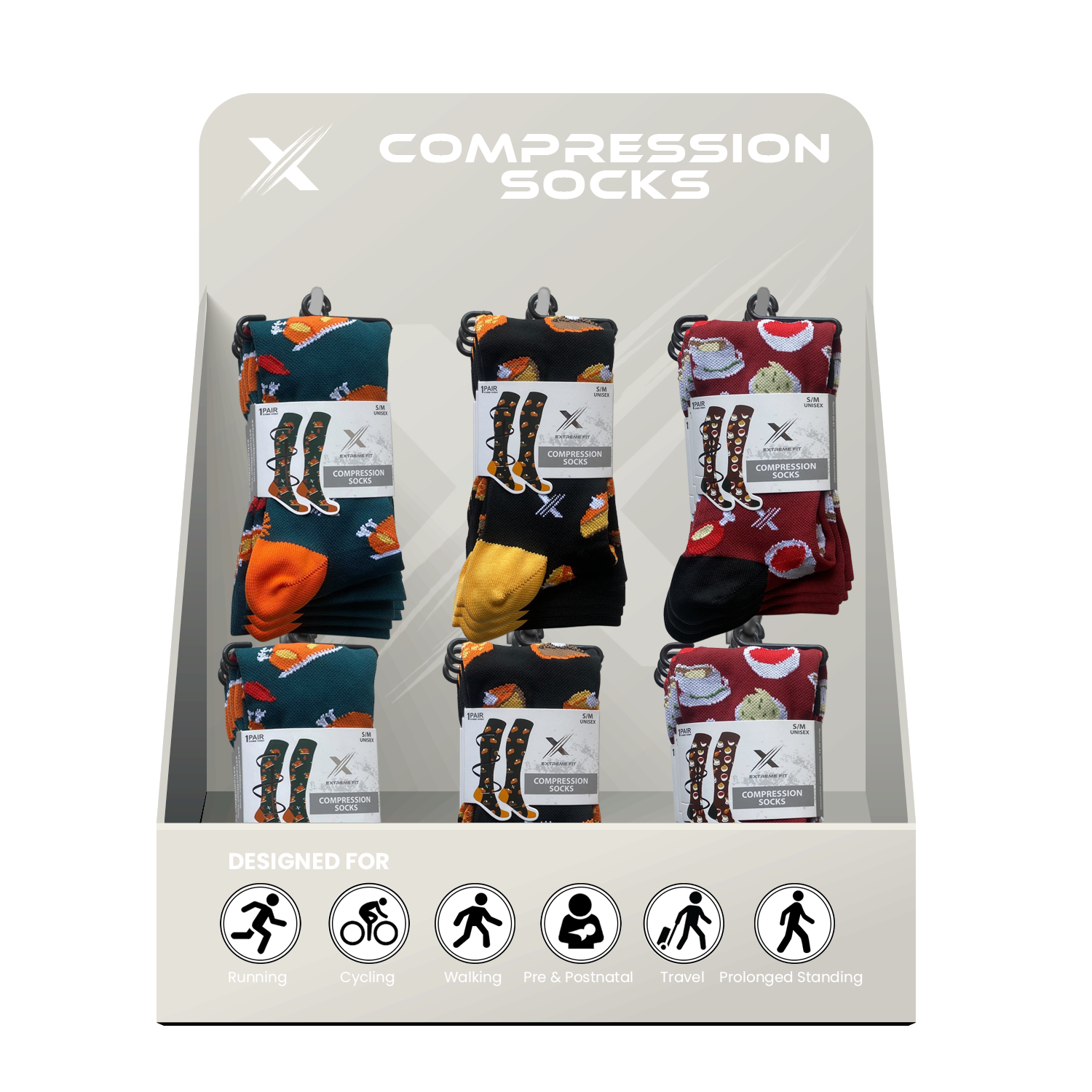 24-PAIRS COMPRESSION SOCKS WITH FREE DISPLAY