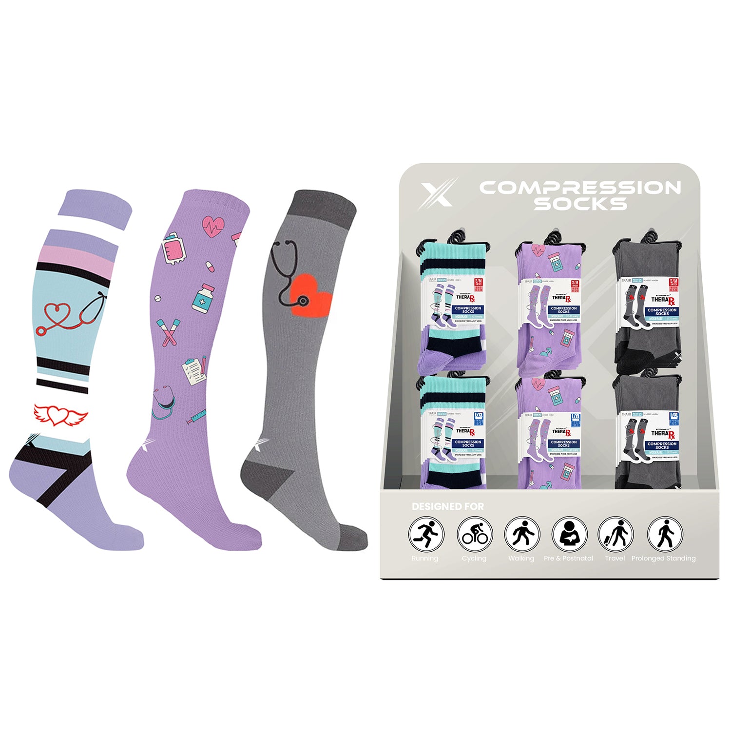 24-PAIRS COMPRESSION SOCKS WITH FREE DISPLAY