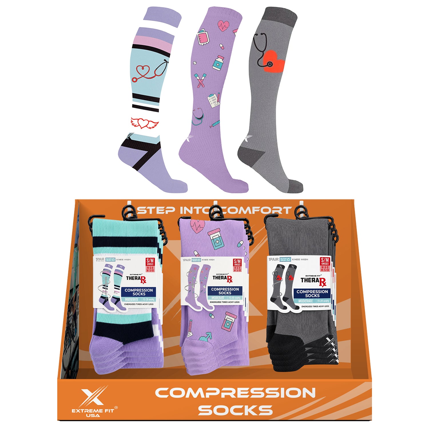 12-PAIRS COMPRESSION SOCKS WITH FREE DISPLAY
