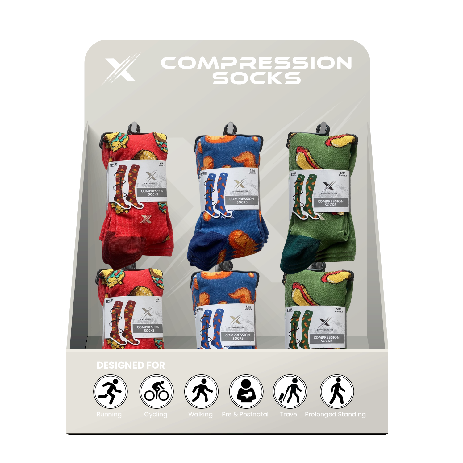 24-PAIRS COMPRESSION SOCKS WITH FREE DISPLAY