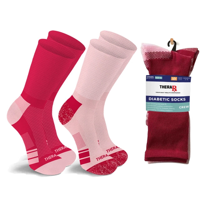 2-Pairs: Non-Binding Loose Fit Cotton Diabetic Crew Socks
