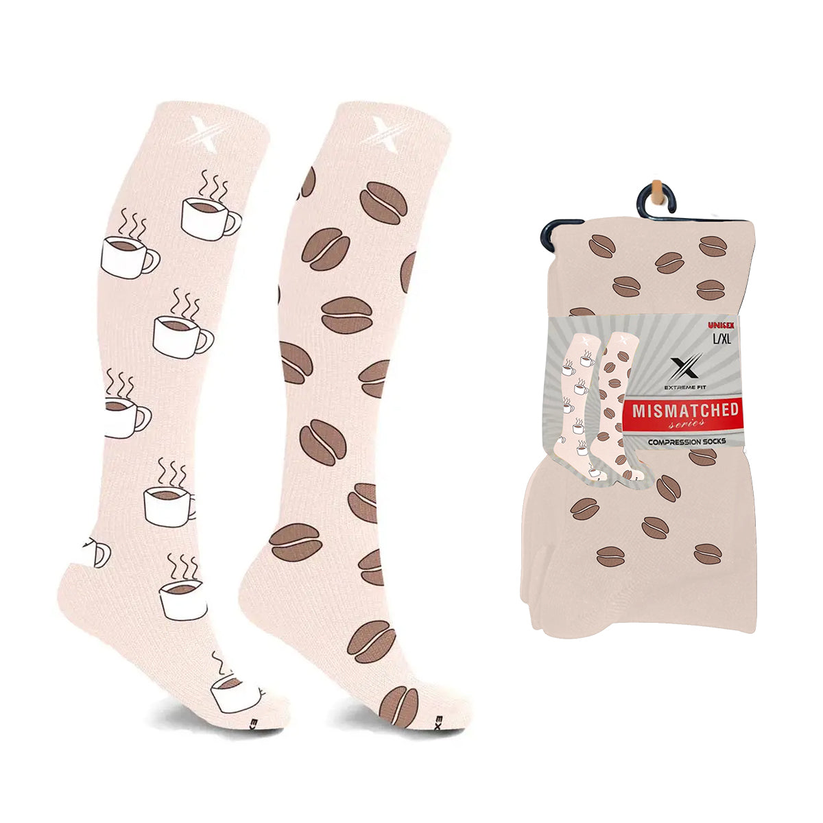 MISMATCHED COFFEE COMPRESSION SOCKS